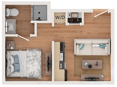 Floor plan for 1 bed, 1 bath, 325 sqft